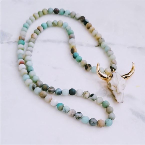 HP!🆕🐃Natural Amazonite Stone Bull Necklace🐃🆕 - Picture 5 of 6